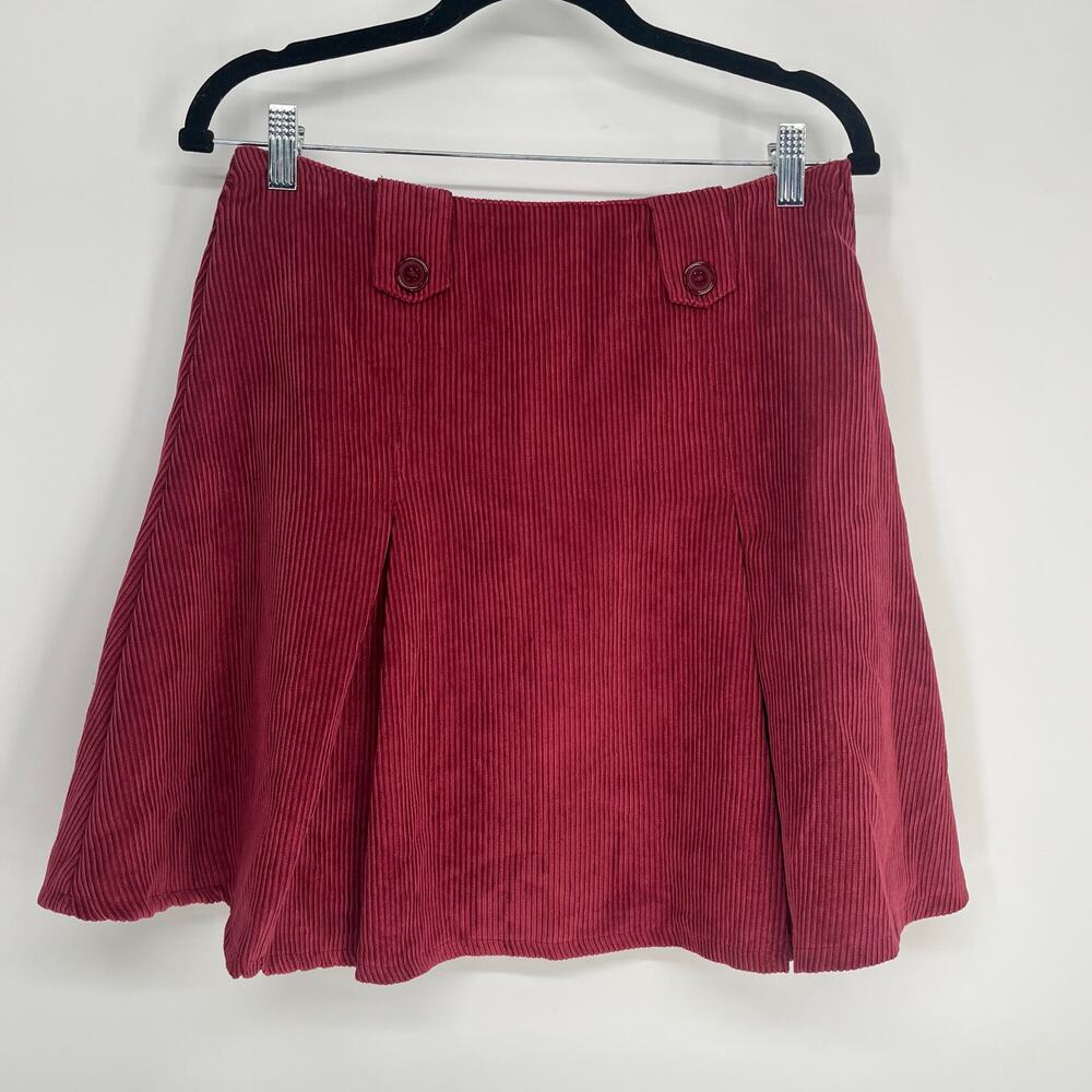ModCloth Perky Participant Corduroy Skirt Burgundy A-Line Womens Medium